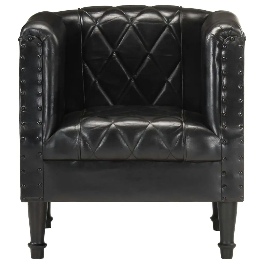 Tub Chair Black Real Goat Leather 286617