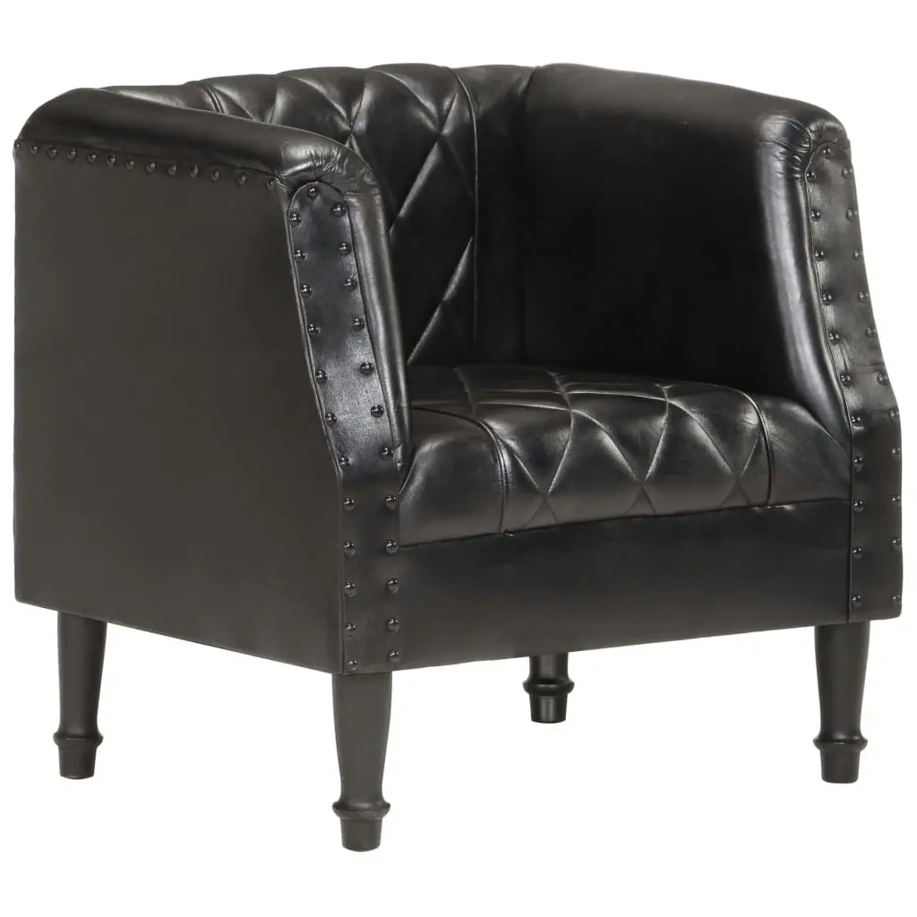 Tub Chair Black Real Goat Leather 286617