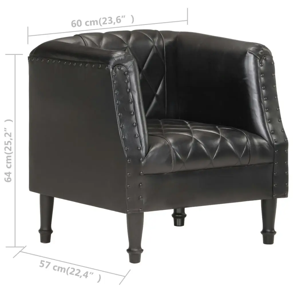 Tub Chair Black Real Goat Leather 286617