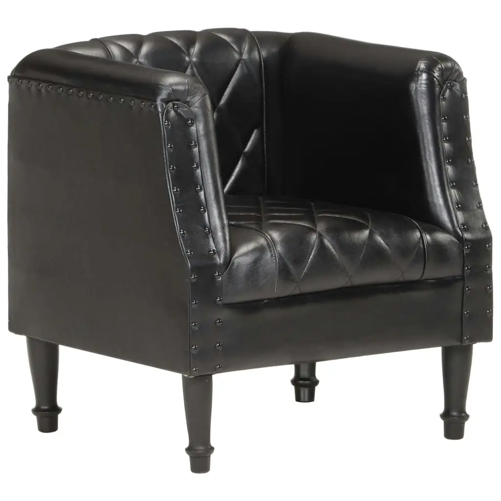 Tub Chair Black Real Goat Leather 286617