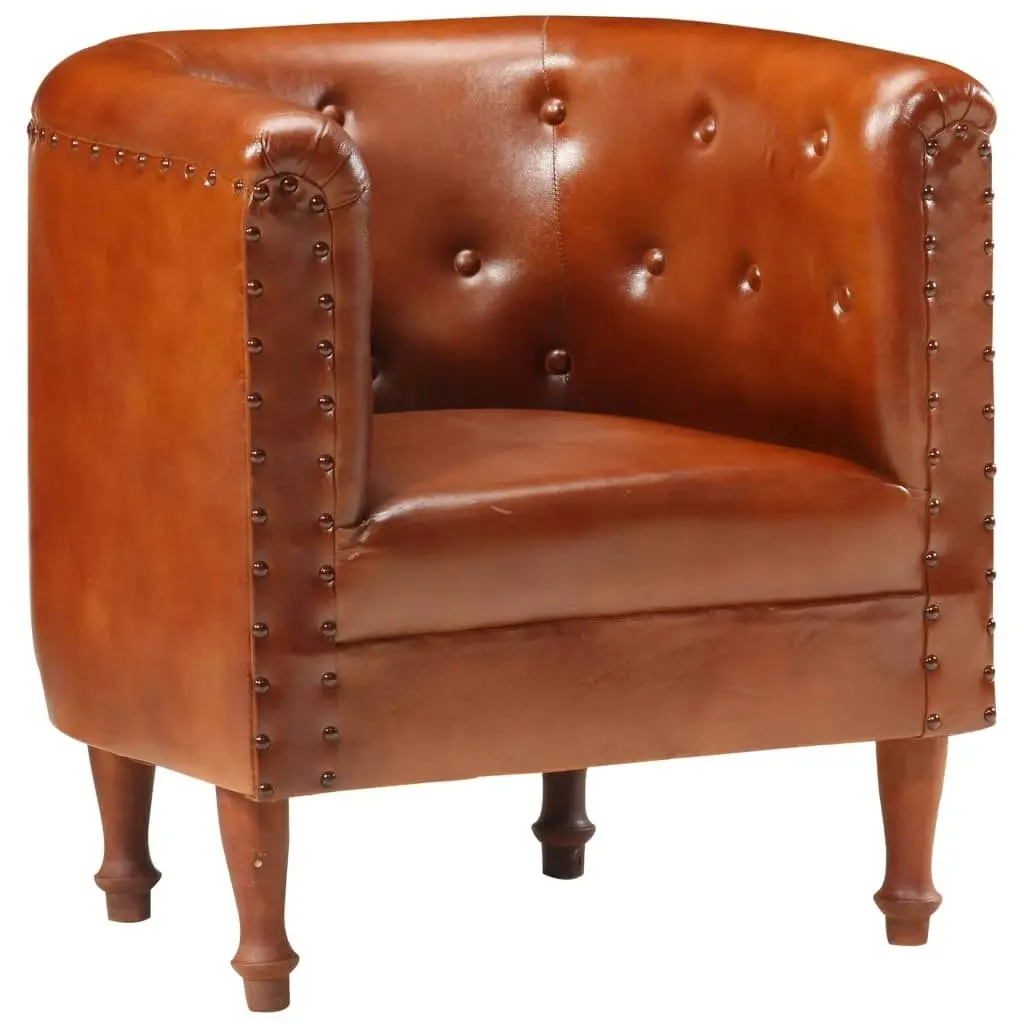 Tub Chair Brown Real Leather 286592