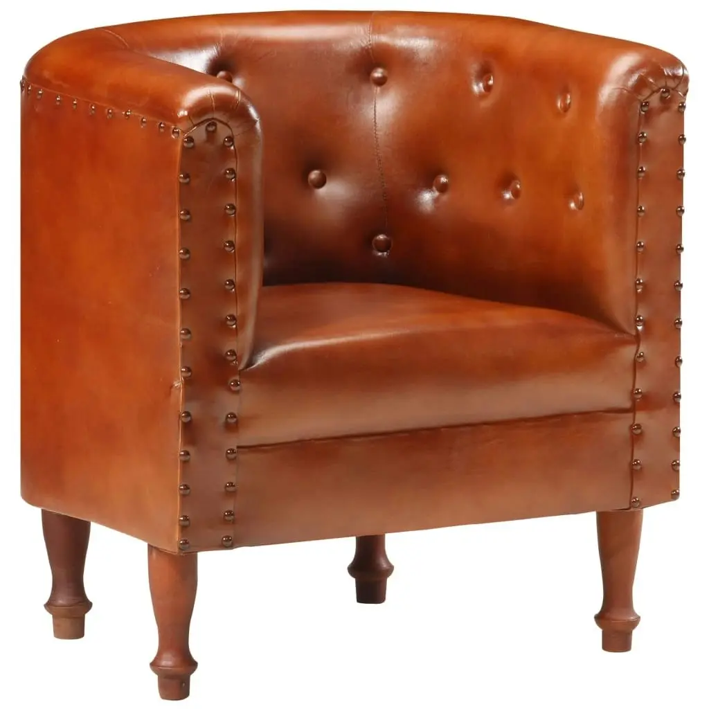 Tub Chair Brown Real Leather 286592