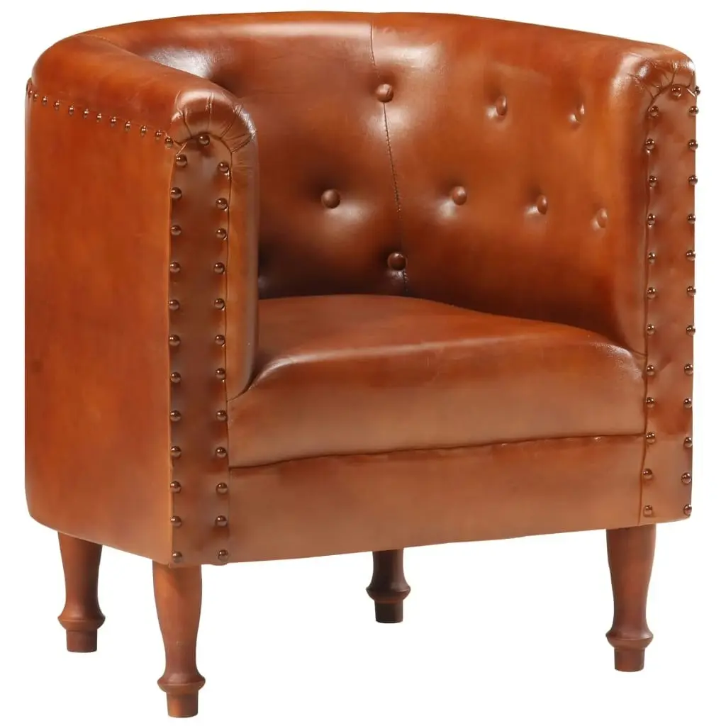 Tub Chair Brown Real Leather 286592