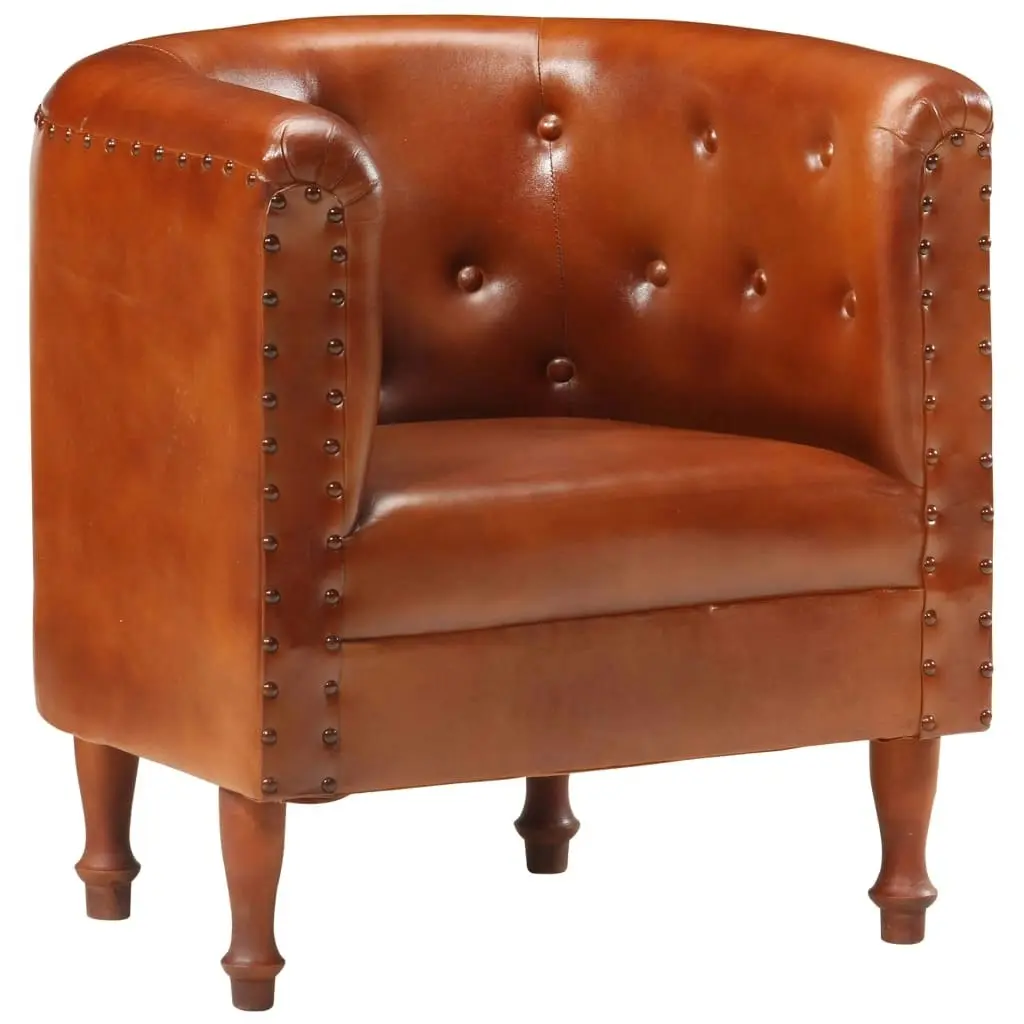 Tub Chair Brown Real Leather 286592