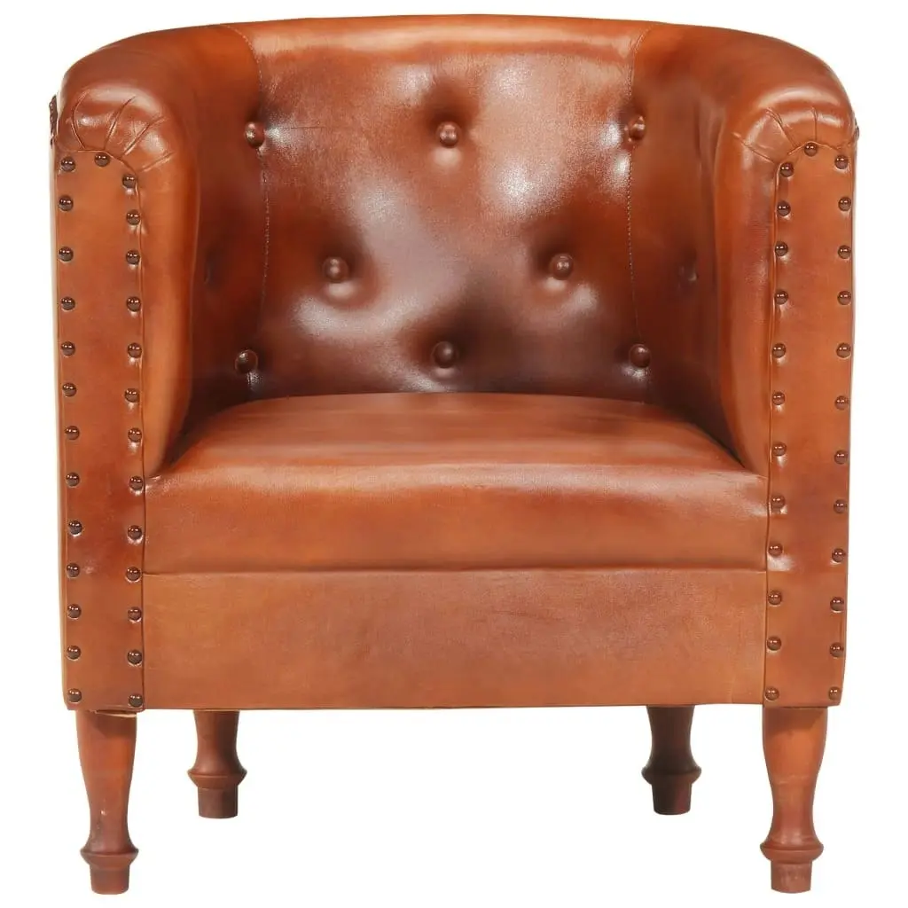 Tub Chair Brown Real Leather 286592