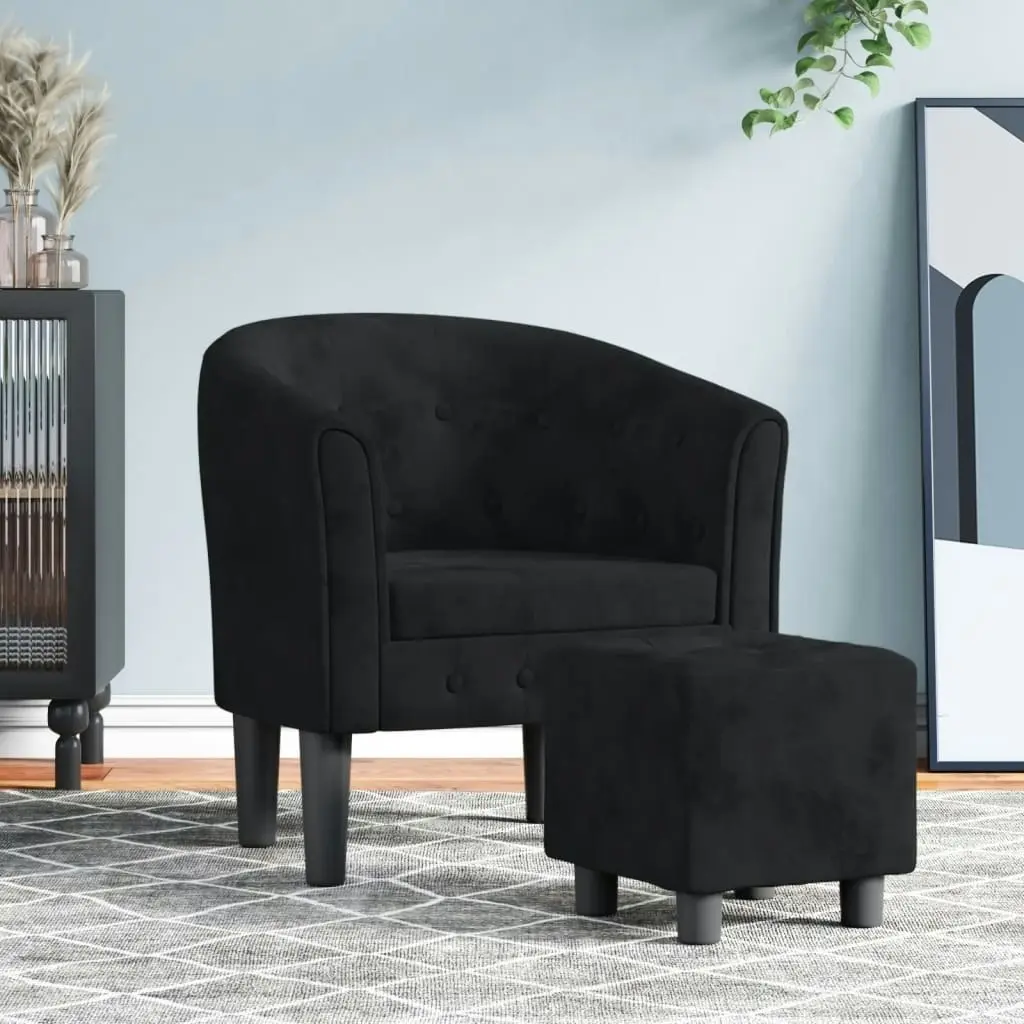 Tub Chair with Footstool Black Velvet 356479