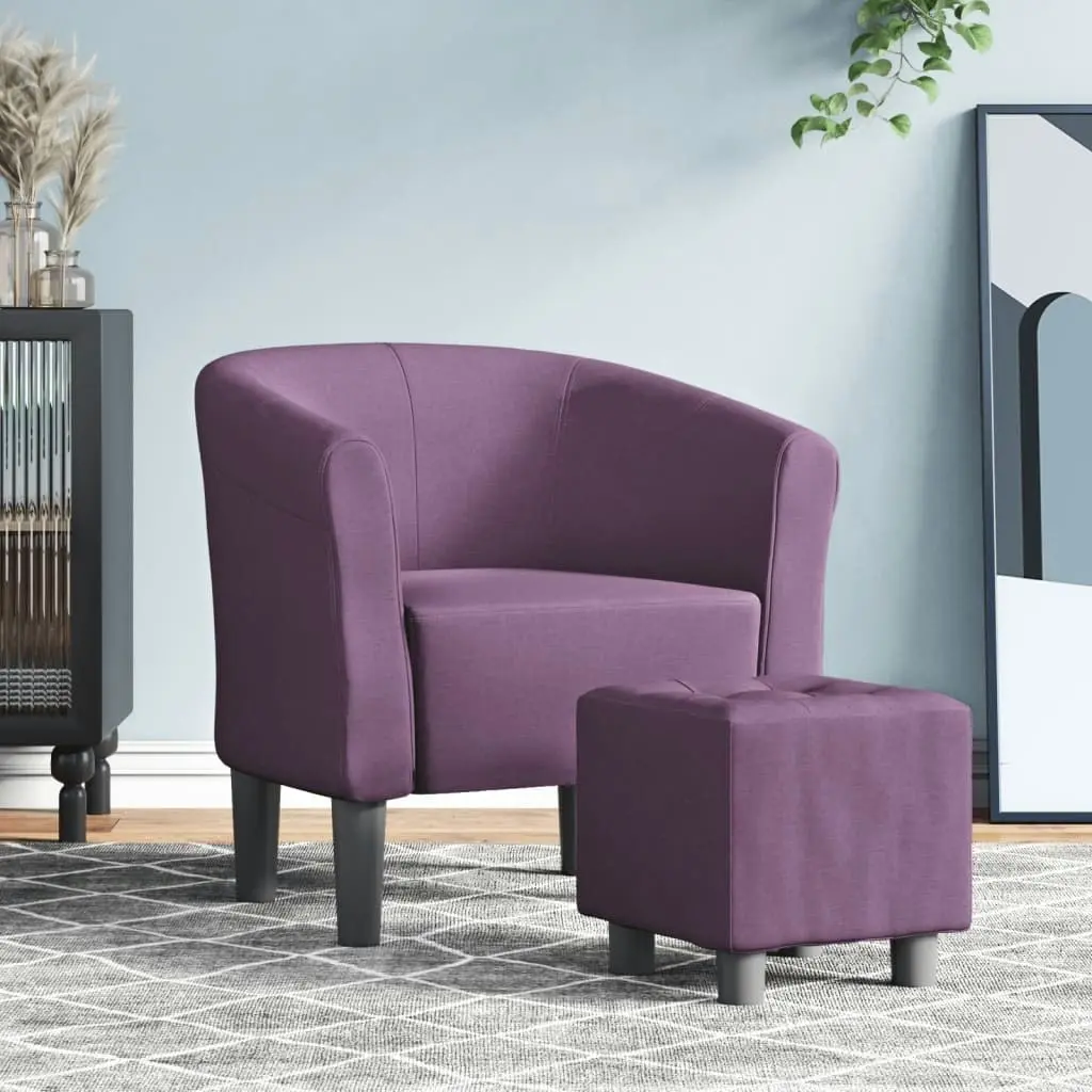 Tub Chair with Footstool Purple Fabric 356440