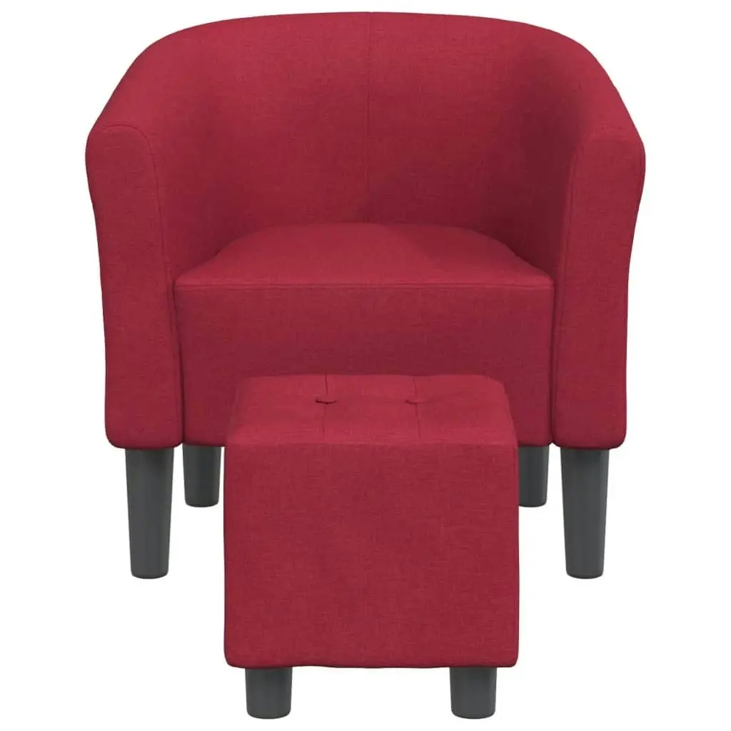 Tub Chair with Footstool Wine Red Fabric 356434