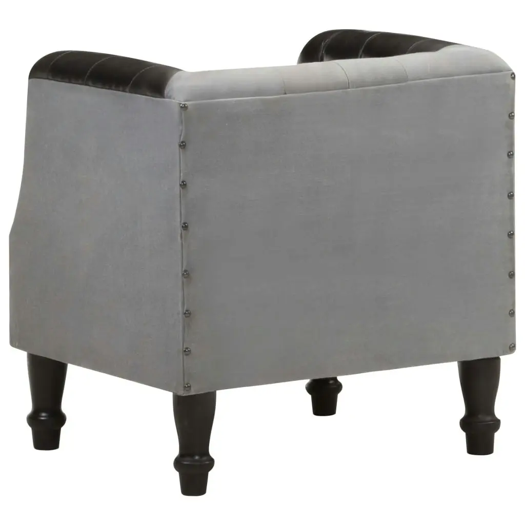 Tub Chair Black Real Leather and Solid Mango Wood 320606