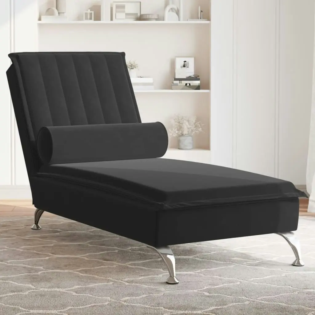 Massage Chaise Lounge with Bolster Black Velvet 379464