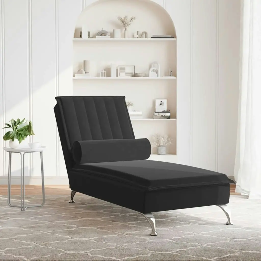 Massage Chaise Lounge with Bolster Black Velvet 379464