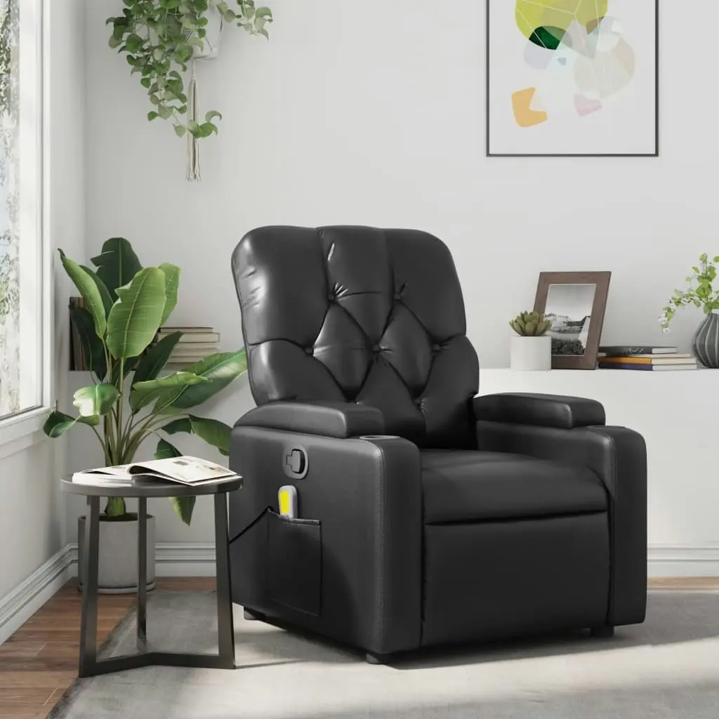 Massage Recliner Chair Black Faux Leather 372510