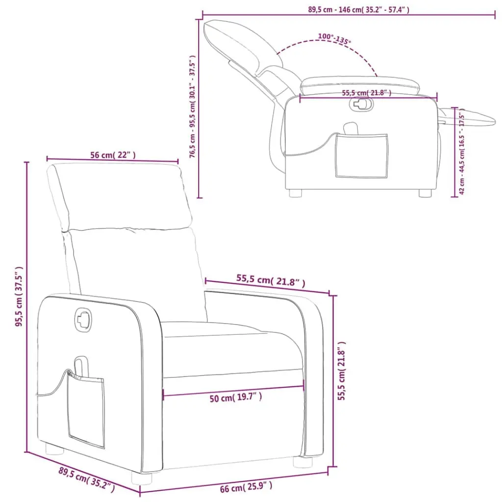 Massage Recliner Chair Black Fabric 374176