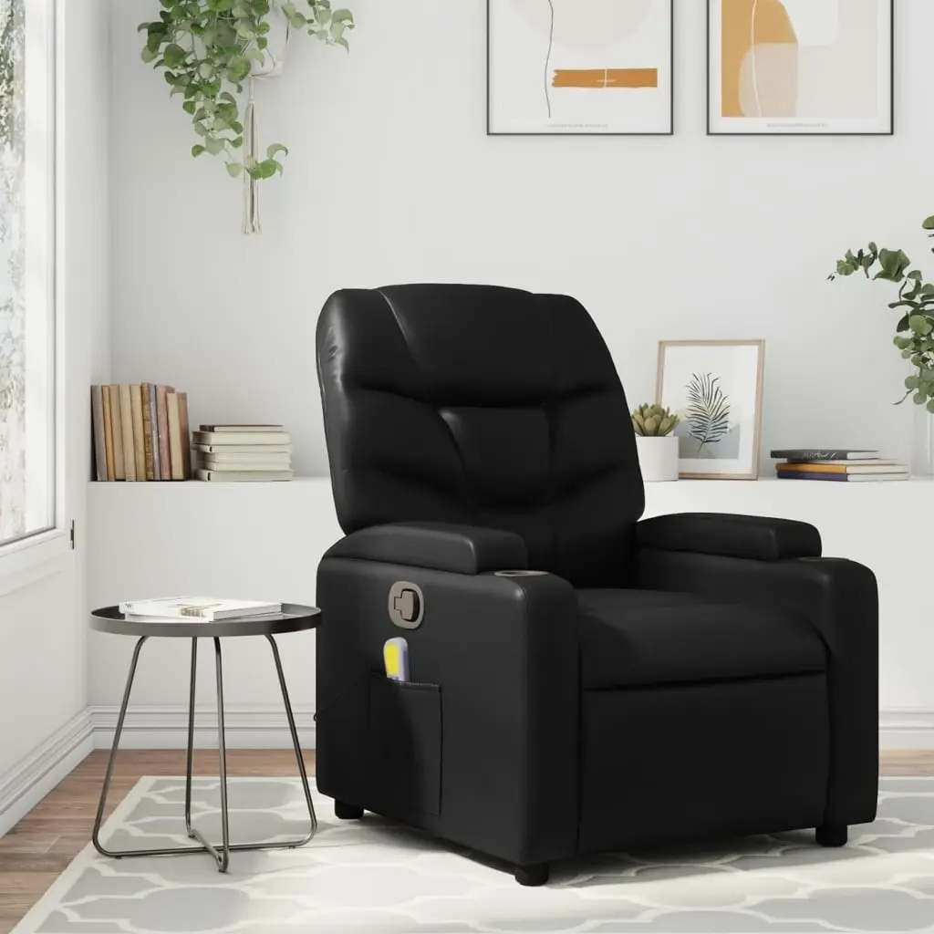 Massage Recliner Chair Black Faux Leather 3205643