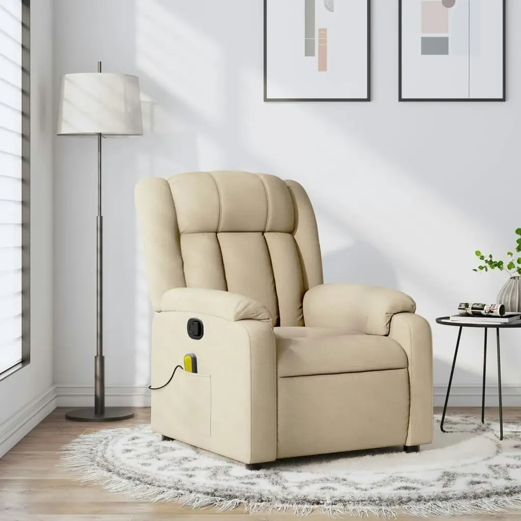 Massage Recliner Chair Cream Fabric 3205779