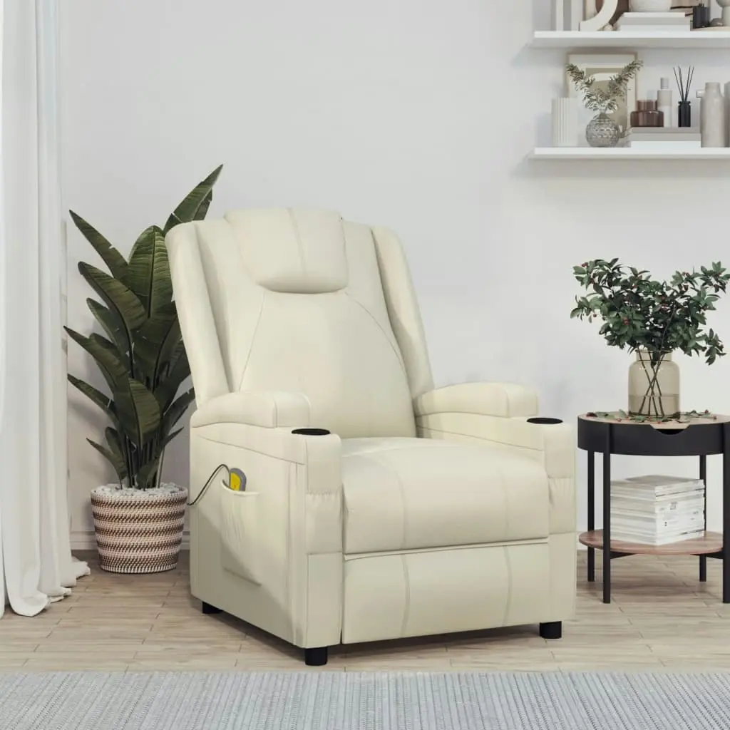 Massage Chair Cream White Faux Leather 342713