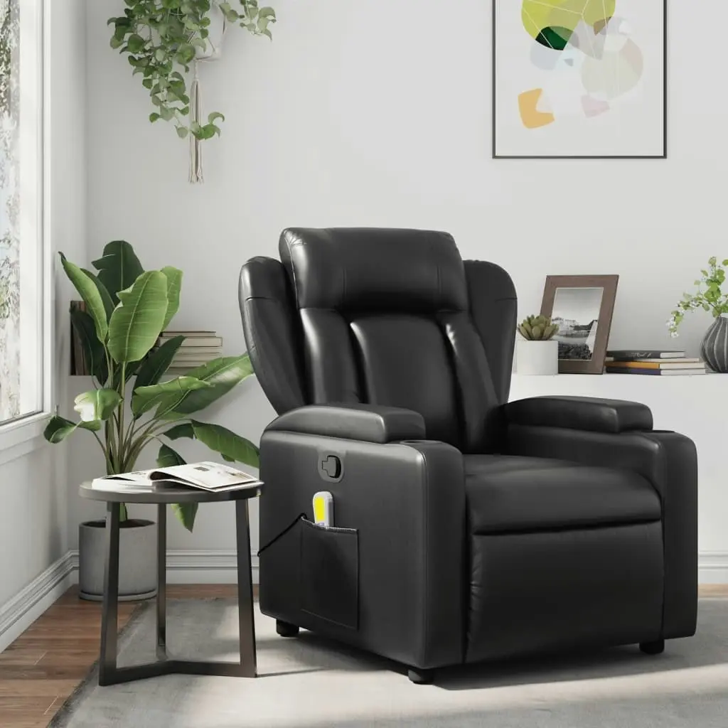 Massage Recliner Chair Black Faux Leather 372434