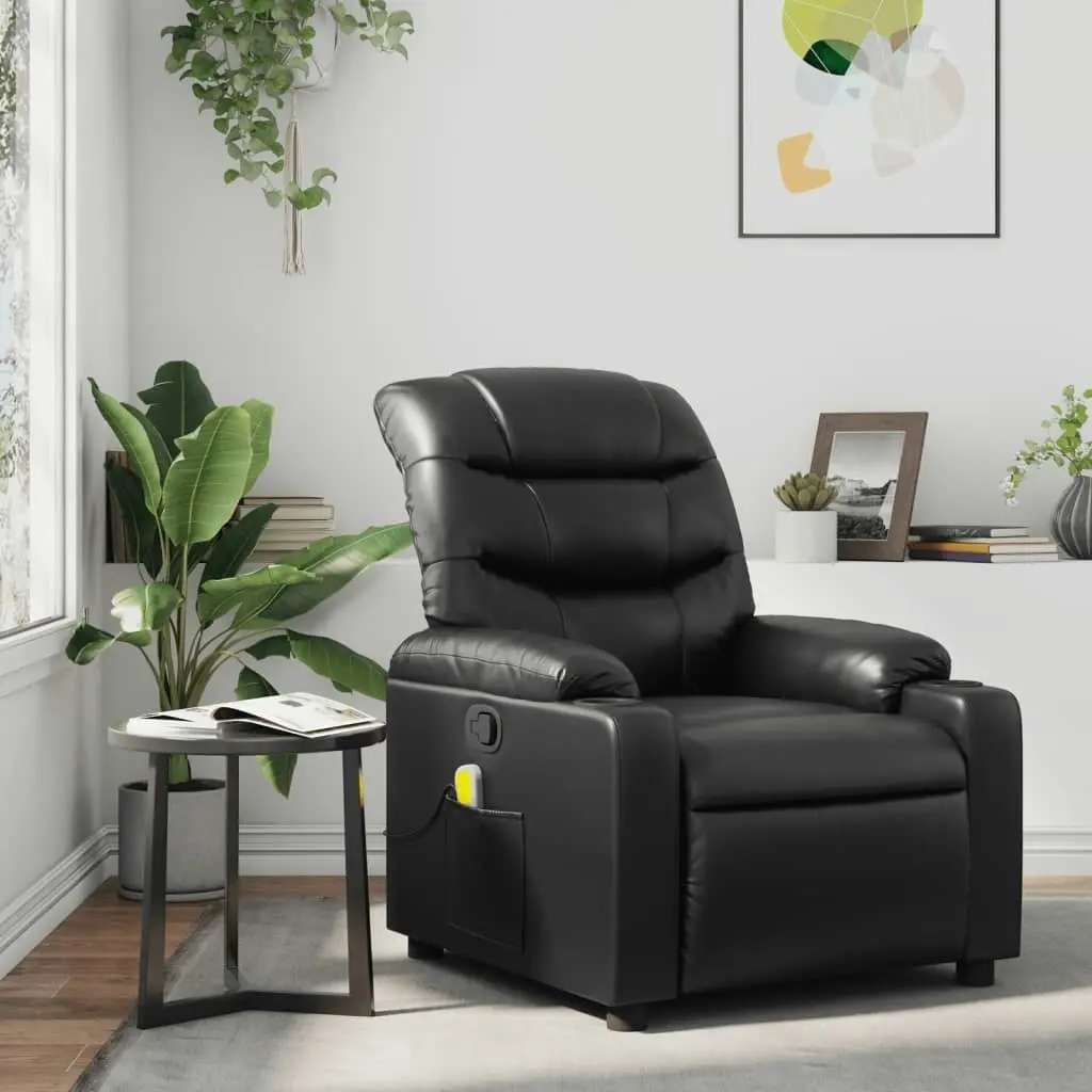 Massage Recliner Chair Black Faux Leather 374140