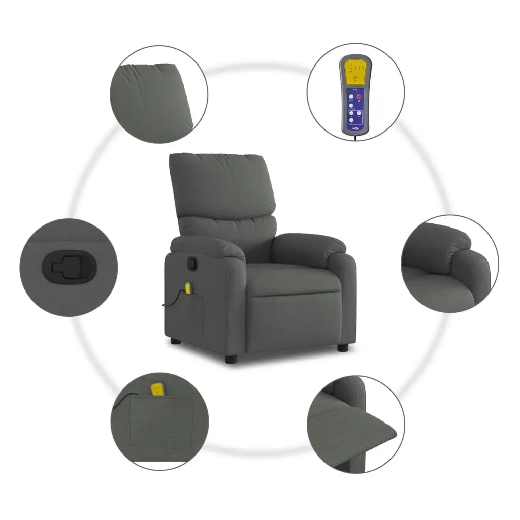 Massage Recliner Chair Dark Grey Fabric 3205685