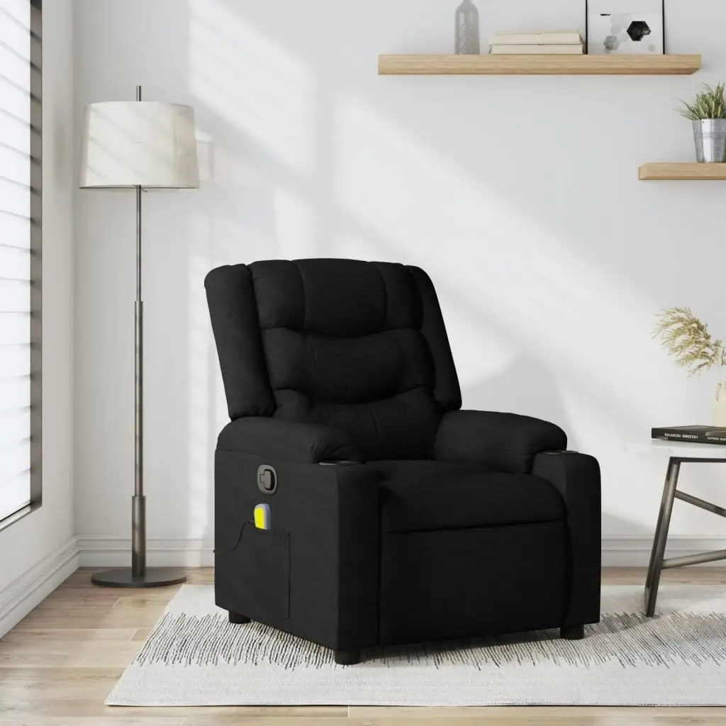 Massage Recliner Chair Black Fabric 374132