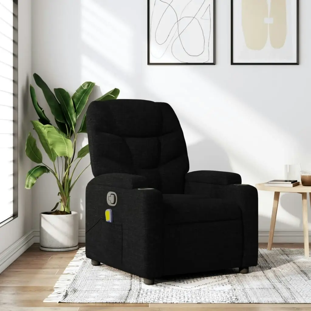 Massage Recliner Chair Black Fabric 372455