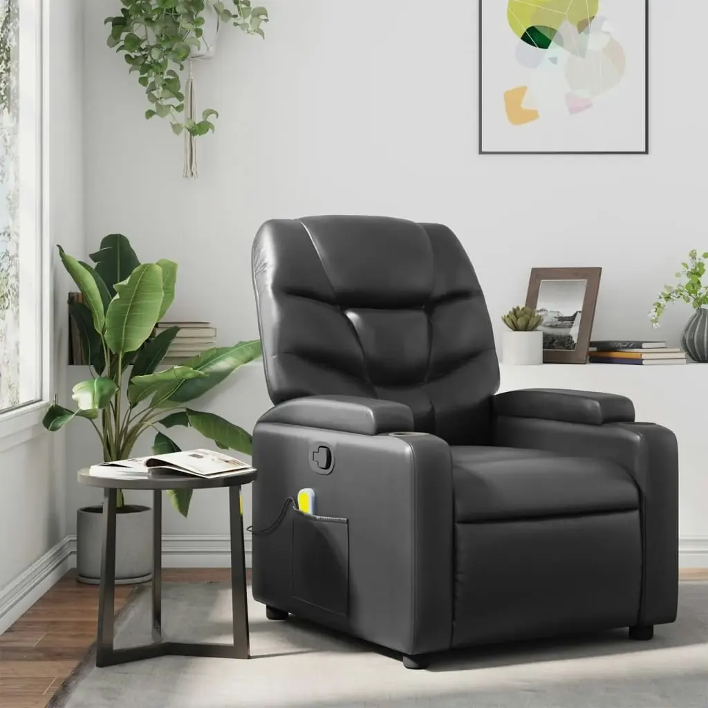 Massage Recliner Chair Black Faux Leather 372472