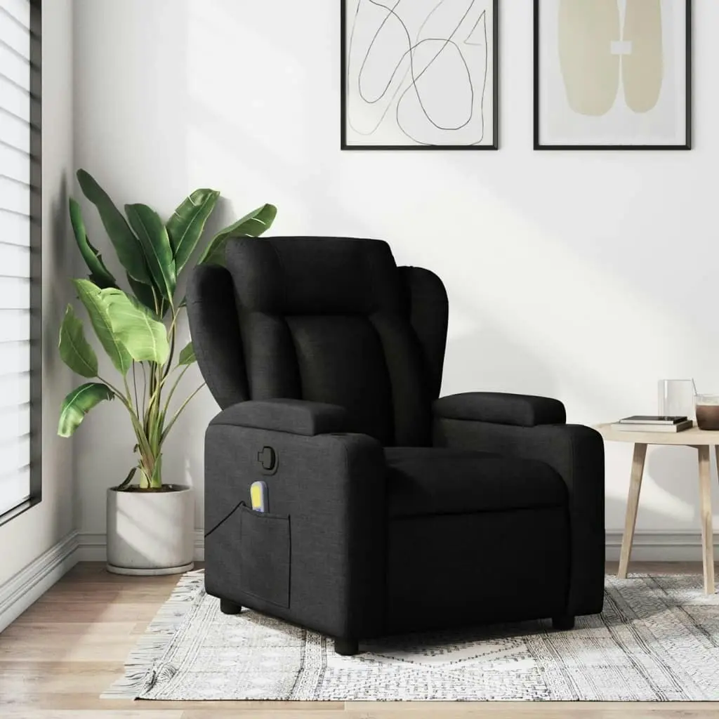 Massage Recliner Chair Black Fabric 372417