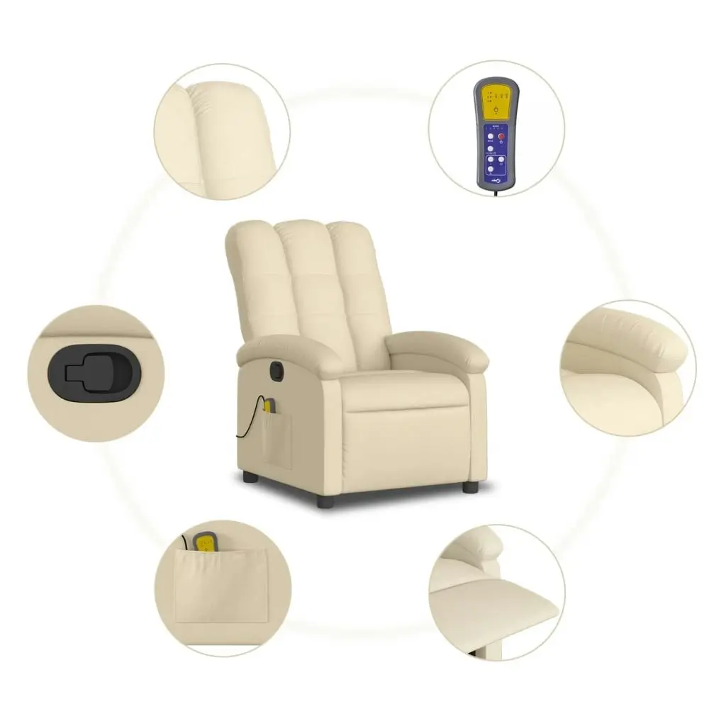 Massage Recliner Chair Cream Fabric 3205387