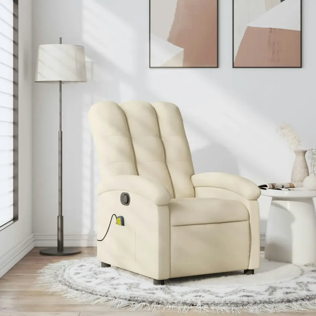 Massage Recliner Chair Cream Fabric 3205387