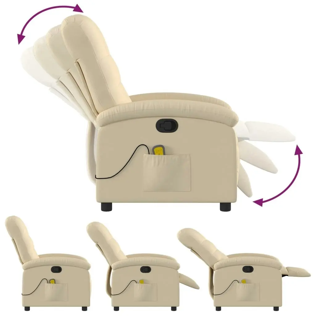 Massage Recliner Chair Cream Fabric 3205387