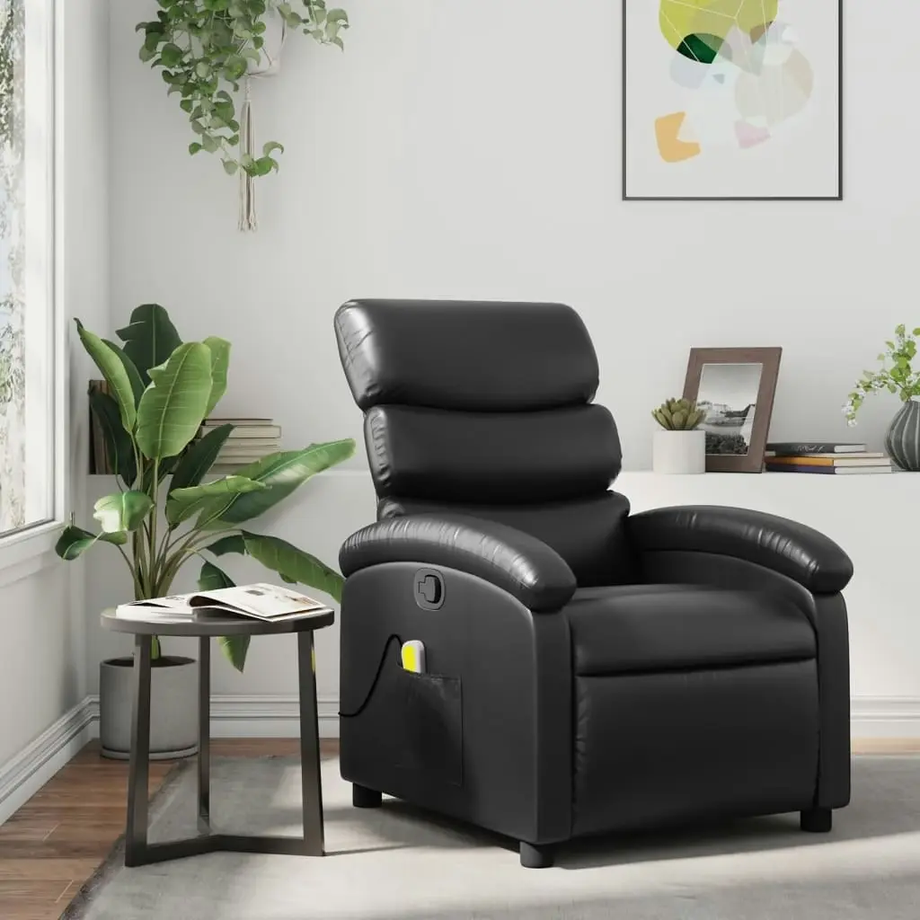 Massage Recliner Chair Black Faux Leather 371720