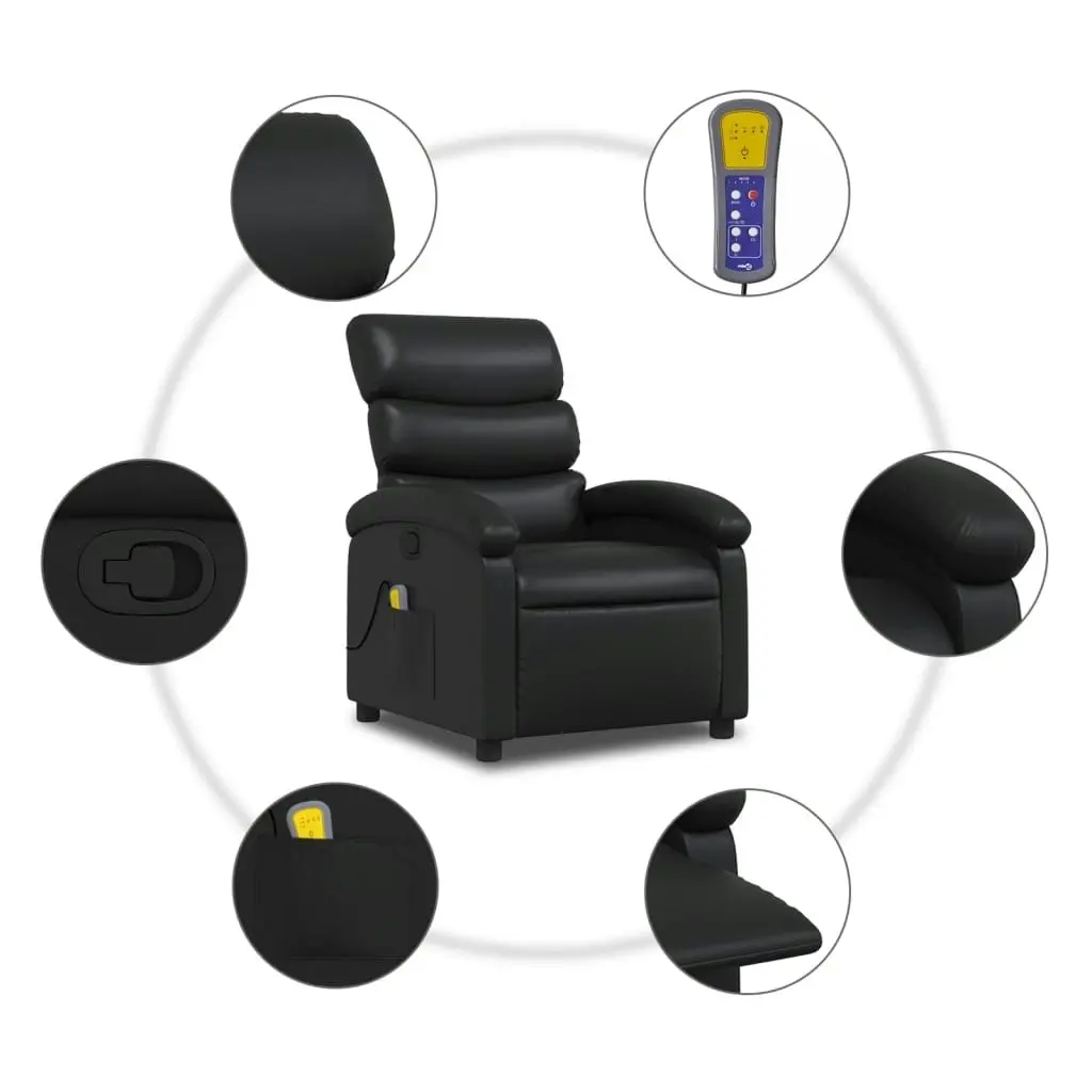 Massage Recliner Chair Black Faux Leather 371720