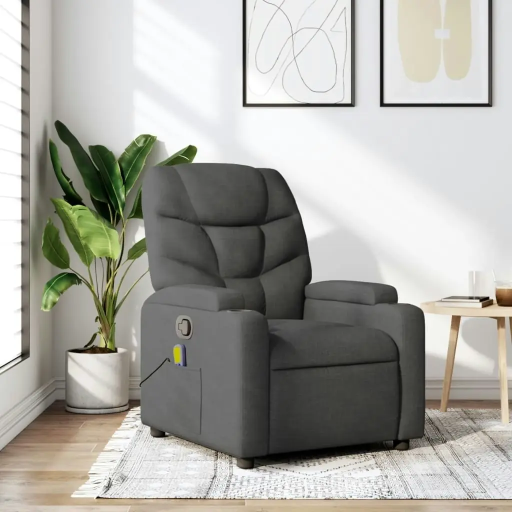 Massage Recliner Chair Dark Grey Fabric 3205613