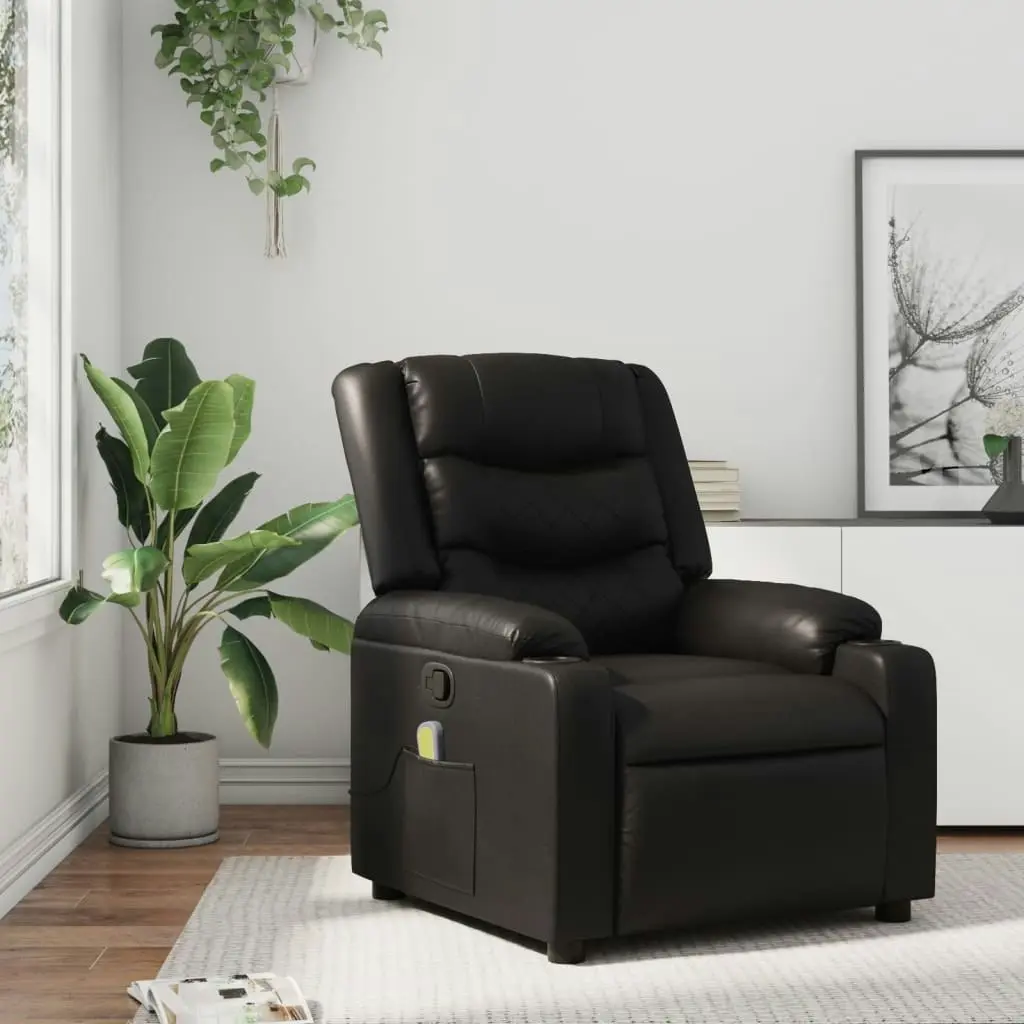 Massage Recliner Chair Black Faux Leather 3206831