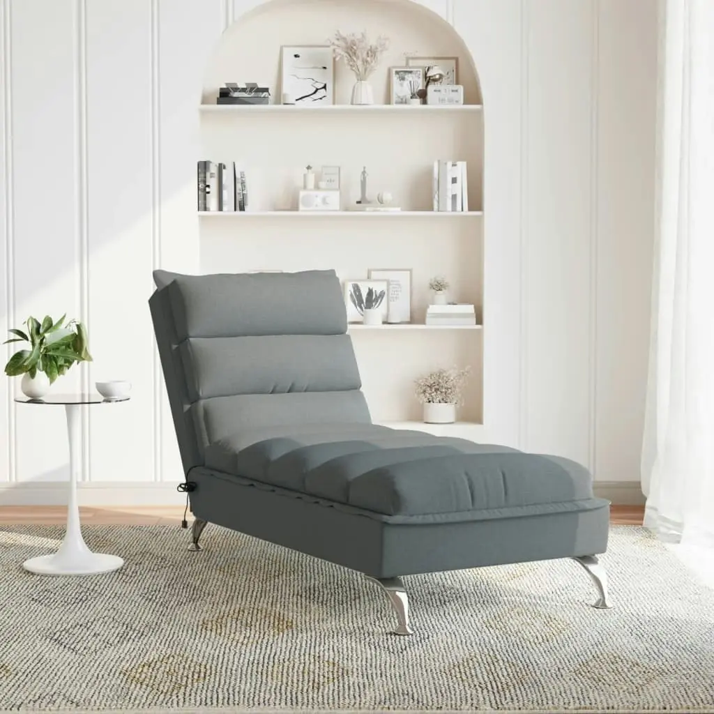 Massage Chaise Lounge with Cushions Dark Grey Fabric 379476