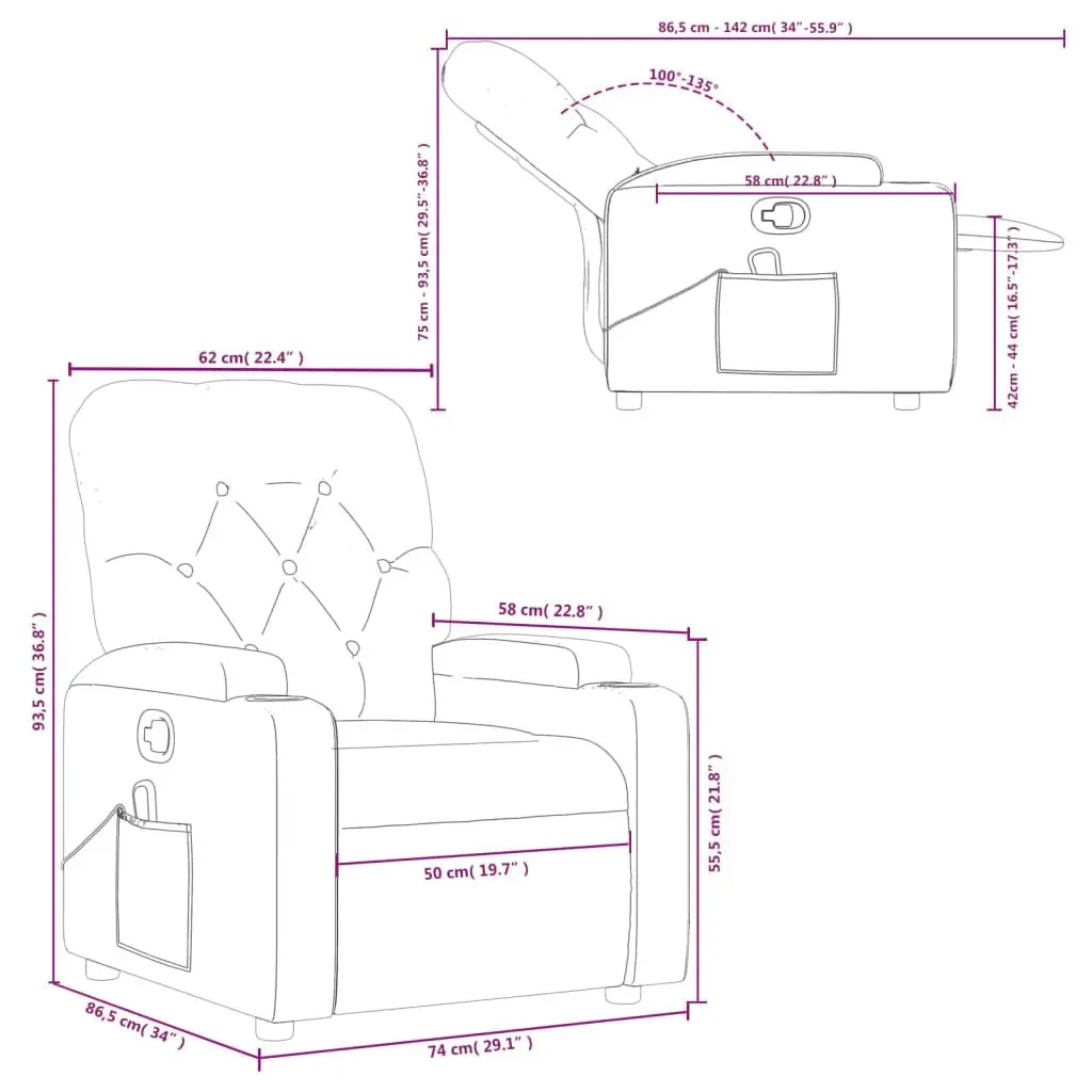 Massage Recliner Chair Light Grey Fabric 3205664