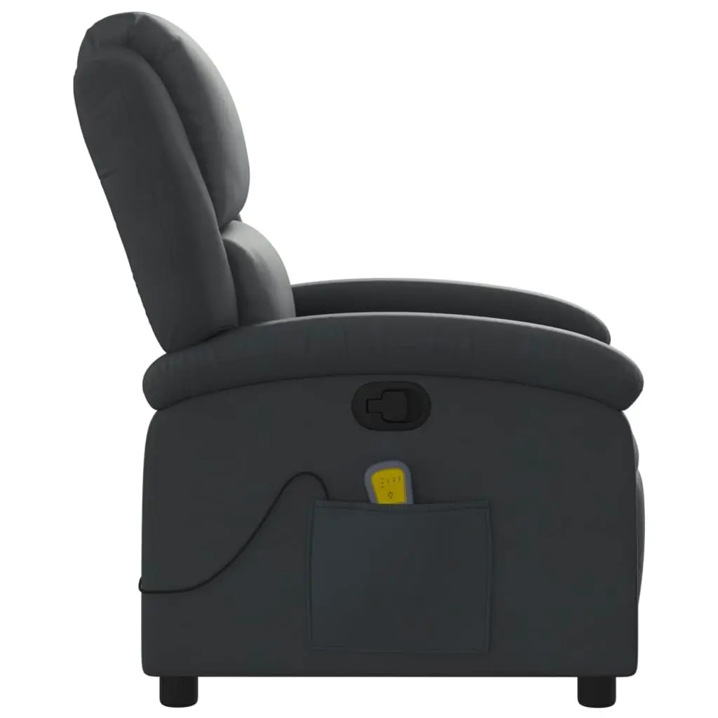 Massage Recliner Chair Black Real Leather 3205471