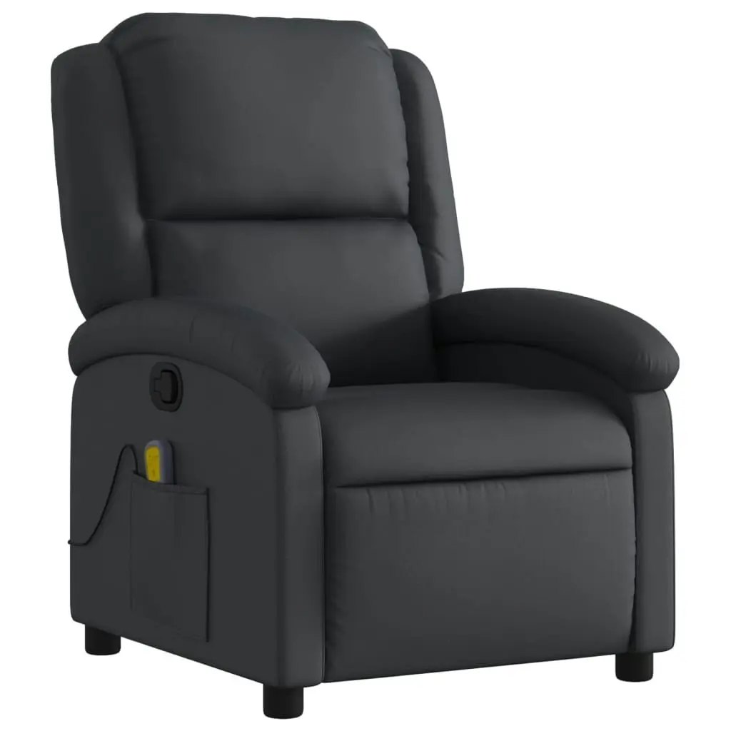 Massage Recliner Chair Black Real Leather 3205471