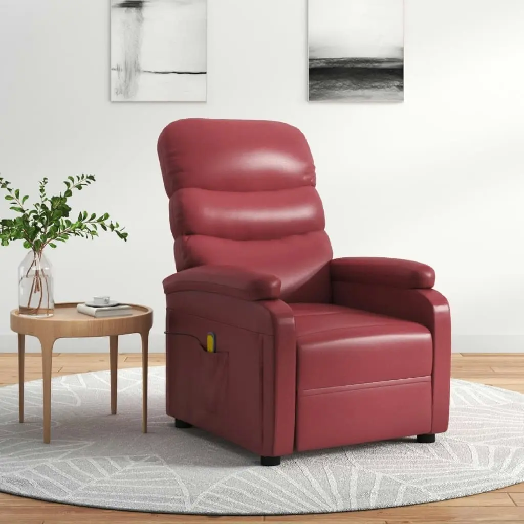 Massage Chair Wine Red Faux Leather 342697