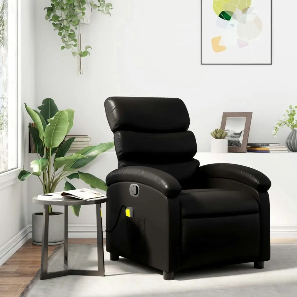 Massage Recliner Chair Black Faux Leather 3205376