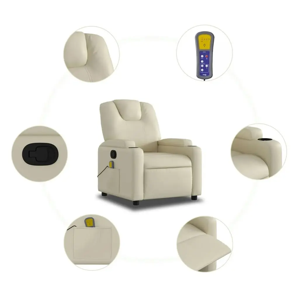 Massage Recliner Chair Cream Faux Leather 372397