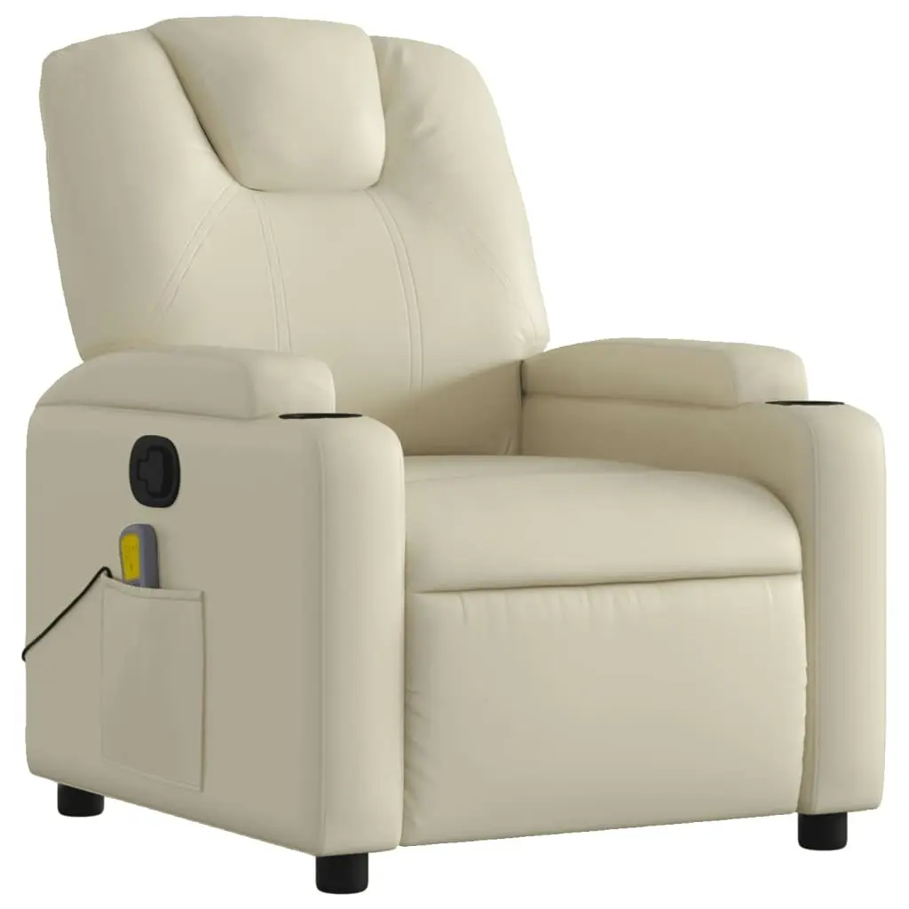 Massage Recliner Chair Cream Faux Leather 372397