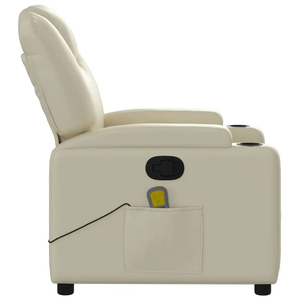 Massage Recliner Chair Cream Faux Leather 372397