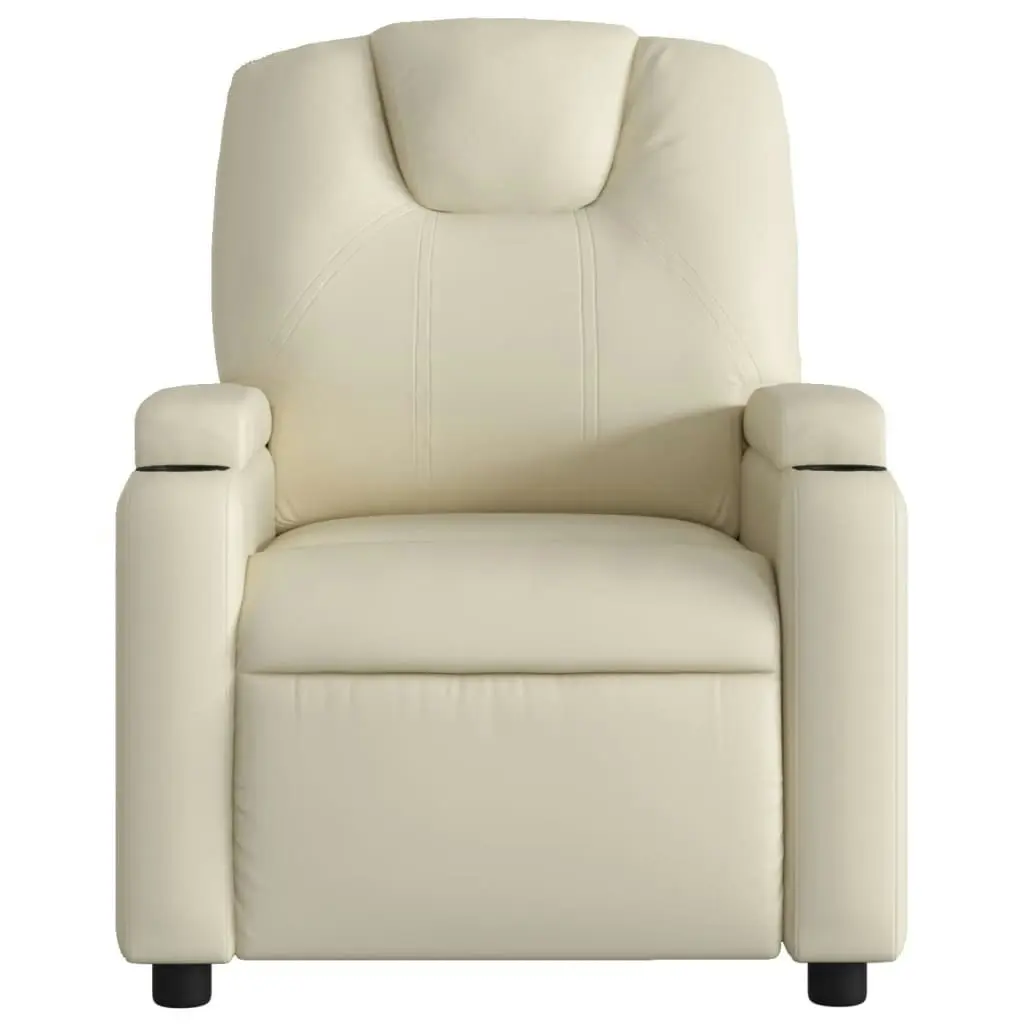 Massage Recliner Chair Cream Faux Leather 372397