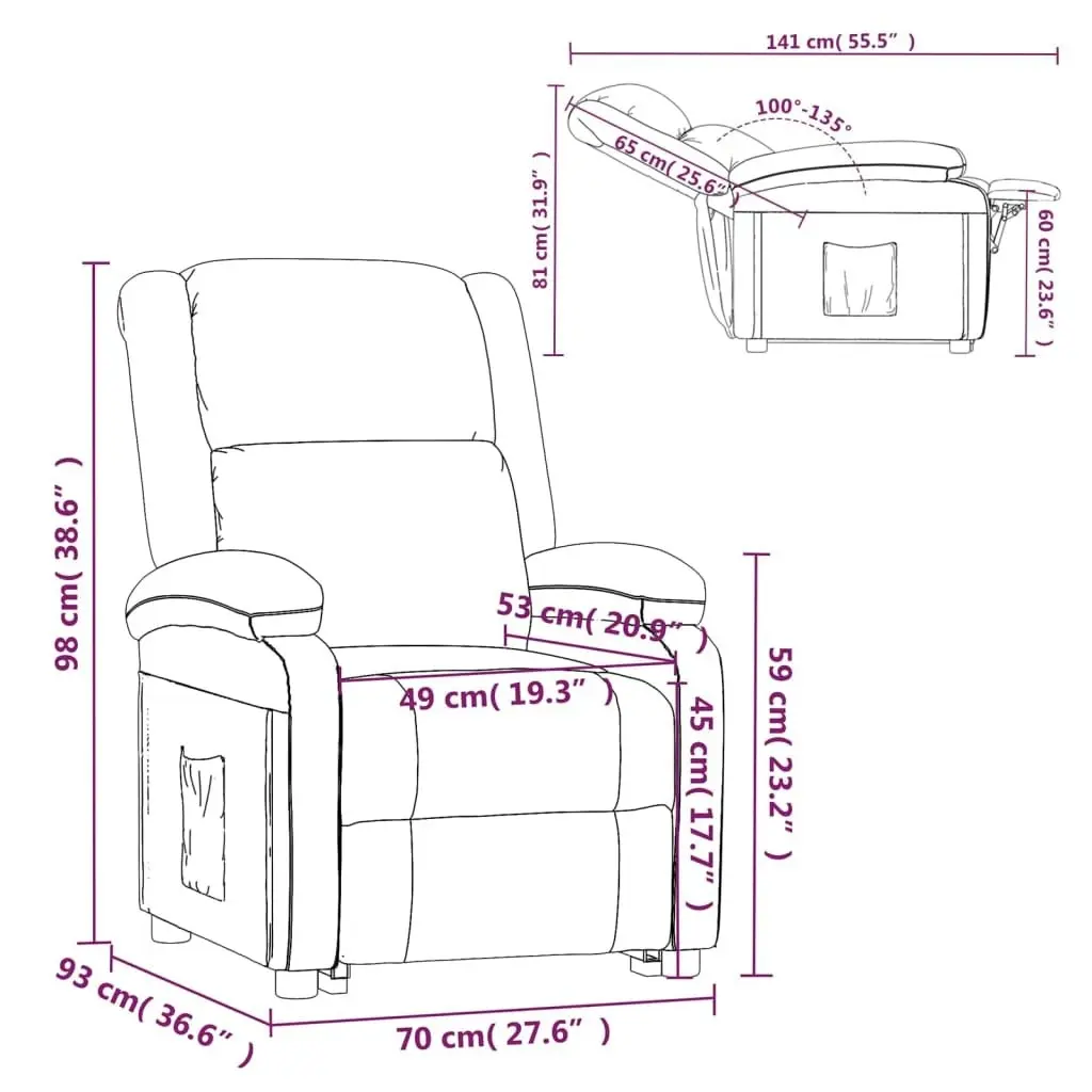 Recliner Chair Cream Real Leather 340202