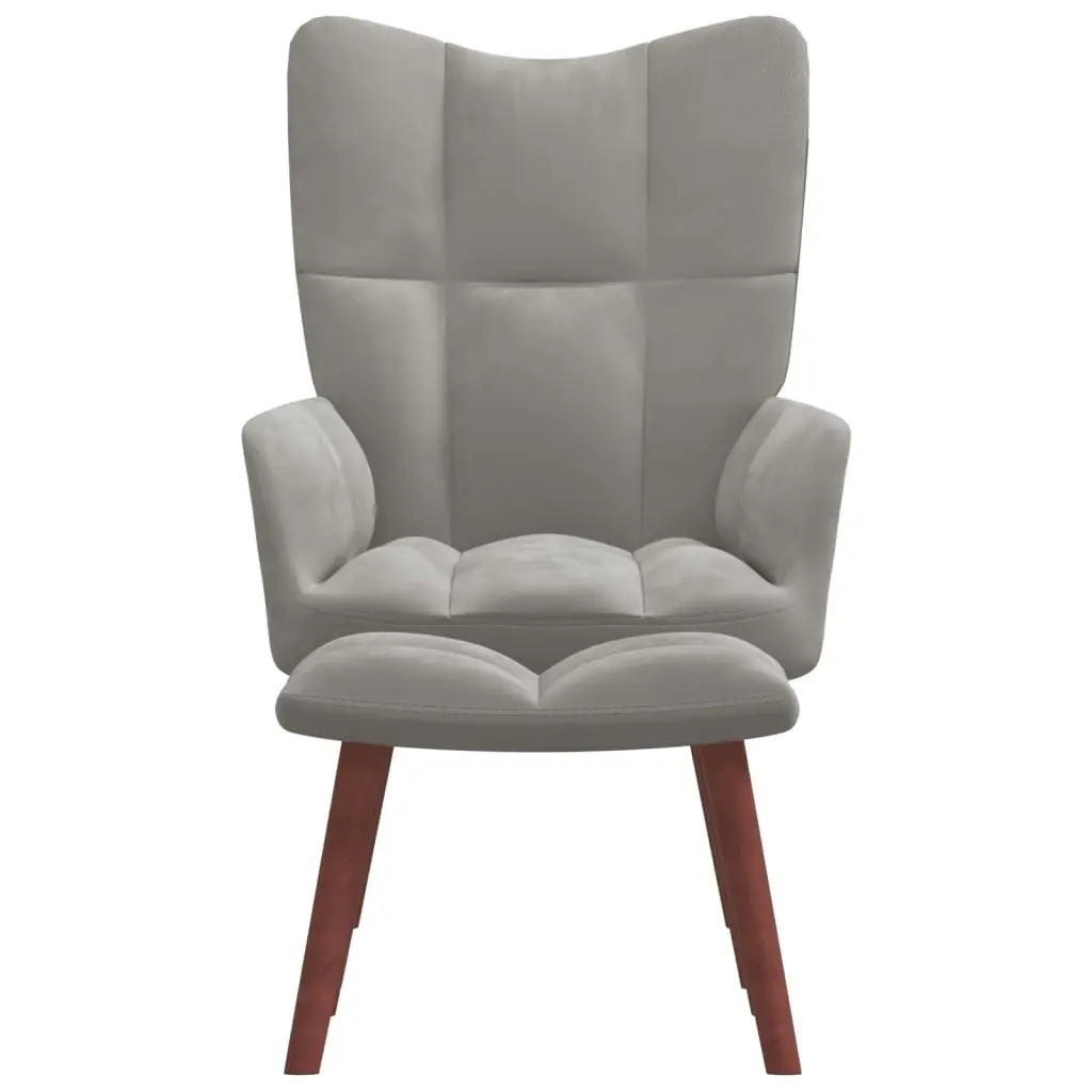 Relaxing Chair with a Stool Light Grey Velvet 328062