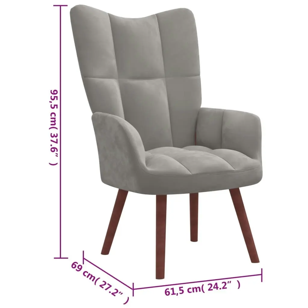 Relaxing Chair with a Stool Light Grey Velvet 328062