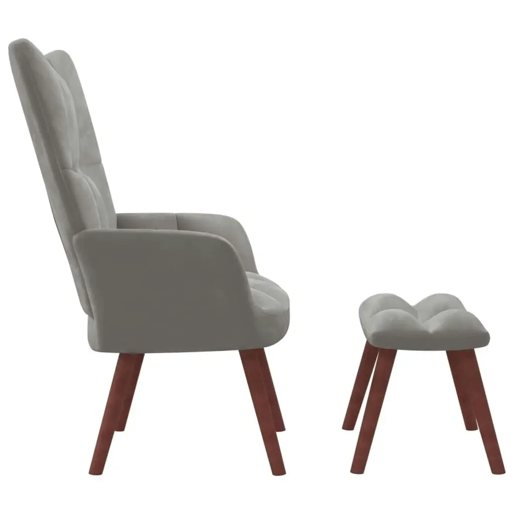 Relaxing Chair with a Stool Light Grey Velvet 328062