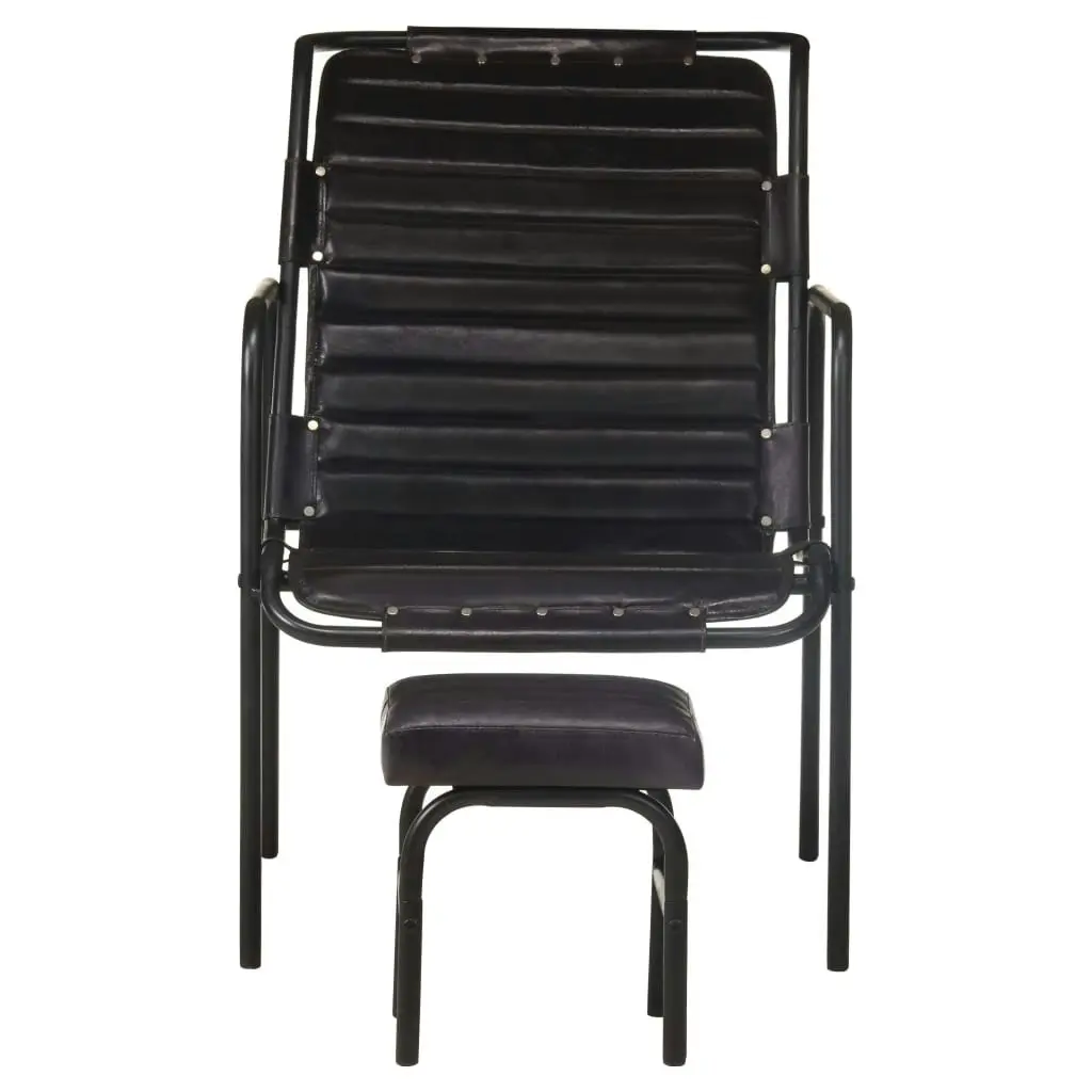 Relaxing Armchair with a Footrest Black Real Leather 323729