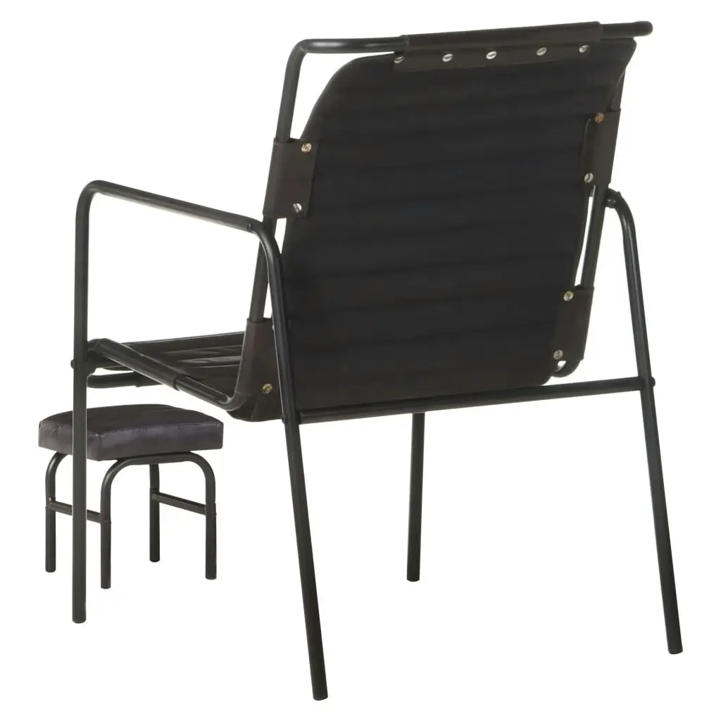 Relaxing Armchair with a Footrest Black Real Leather 323729